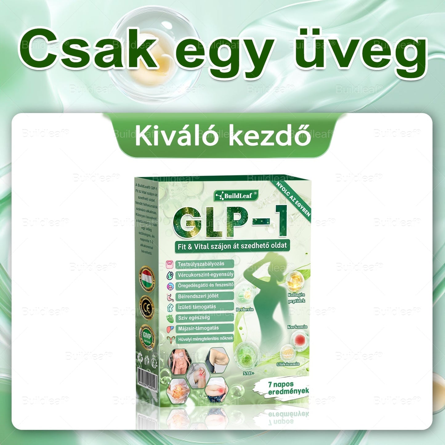 Klinikai kutatásokkal igazolt | A BuildLeaf® Berberine GLP-1 Pro Súlycsökkentő Szájon át szedhető oldat segíthet a makacs súlytöbblet, anyagcsere- és energiaproblémák kezelésében, támogatva a jobb közérzetet és vitalitást