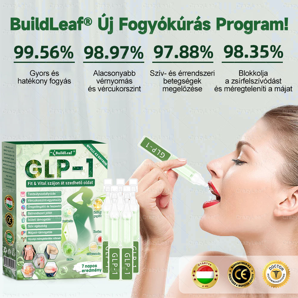 Klinikai kutatásokkal igazolt | A BuildLeaf® Berberine GLP-1 Pro Súlycsökkentő Szájon át szedhető oldat segíthet a makacs súlytöbblet, anyagcsere- és energiaproblémák kezelésében, támogatva a jobb közérzetet és vitalitást
