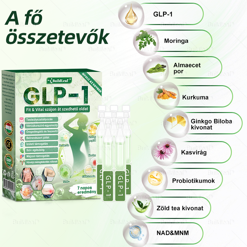 Klinikai kutatásokkal igazolt | A BuildLeaf® Berberine GLP-1 Pro Súlycsökkentő Szájon át szedhető oldat segíthet a makacs súlytöbblet, anyagcsere- és energiaproblémák kezelésében, támogatva a jobb közérzetet és vitalitást