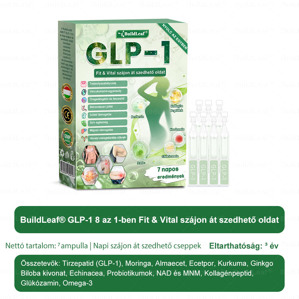 BuildLeafe® GLP-1 8-in-1 Fit & Vital Szájhigiéniai oldat Alkalmas elhízás, szív- és érrendszeri egészség, cukorbetegség, alvási apnoe, bélrendszeri egészség, ízületiproblémák és egyéb egészségügyi igények esetén