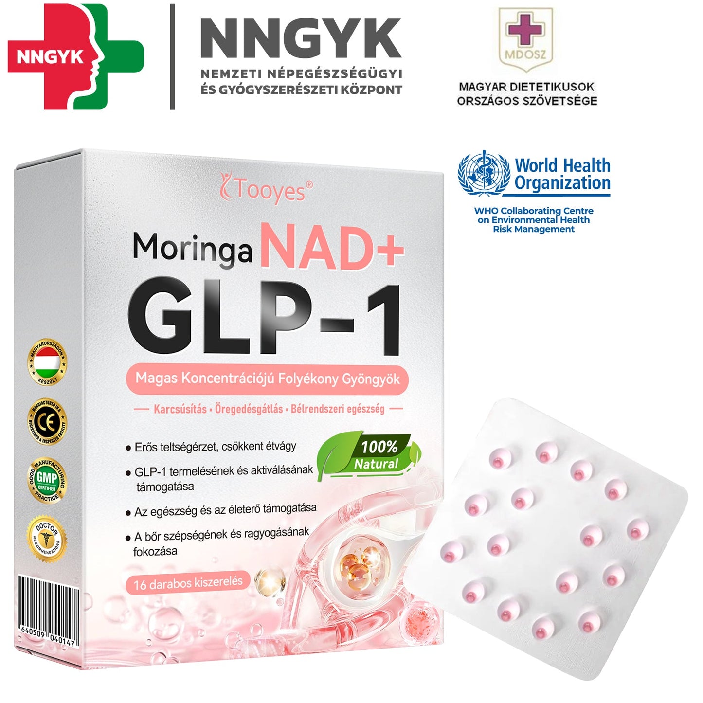 Tooyes® GLP-1 Magas Koncentrációjú Folyékony Gyöngyök - NAD+, Moringa, HCA összetevőkkel (Fogyás, Öregedésgátlás, Bél- és Immunrendszer támogatás, Vércukorszint egyensúly, Szív- és Agyegészség)