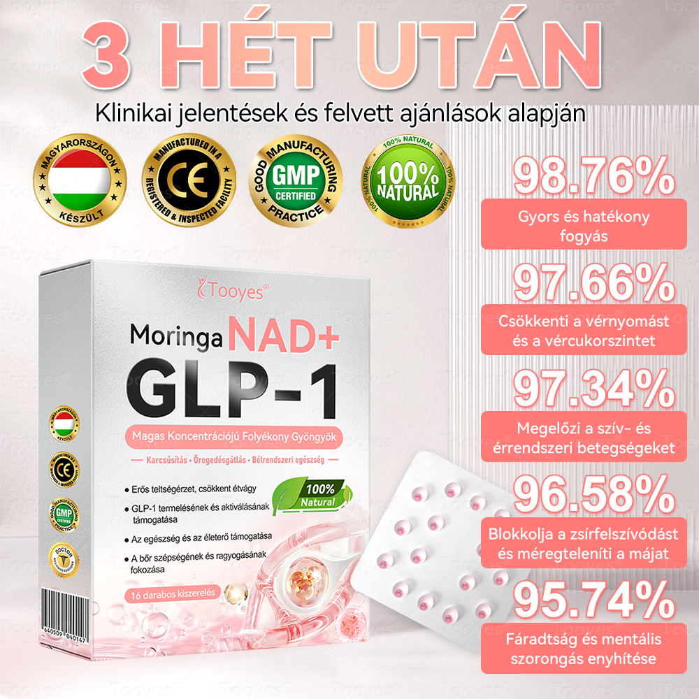 Tooyes® GLP-1 Magas Koncentrációjú Folyékony Gyöngyök - NAD+, Moringa, HCA összetevőkkel (Fogyás, Öregedésgátlás, Bél- és Immunrendszer támogatás, Vércukorszint egyensúly, Szív- és Agyegészség)