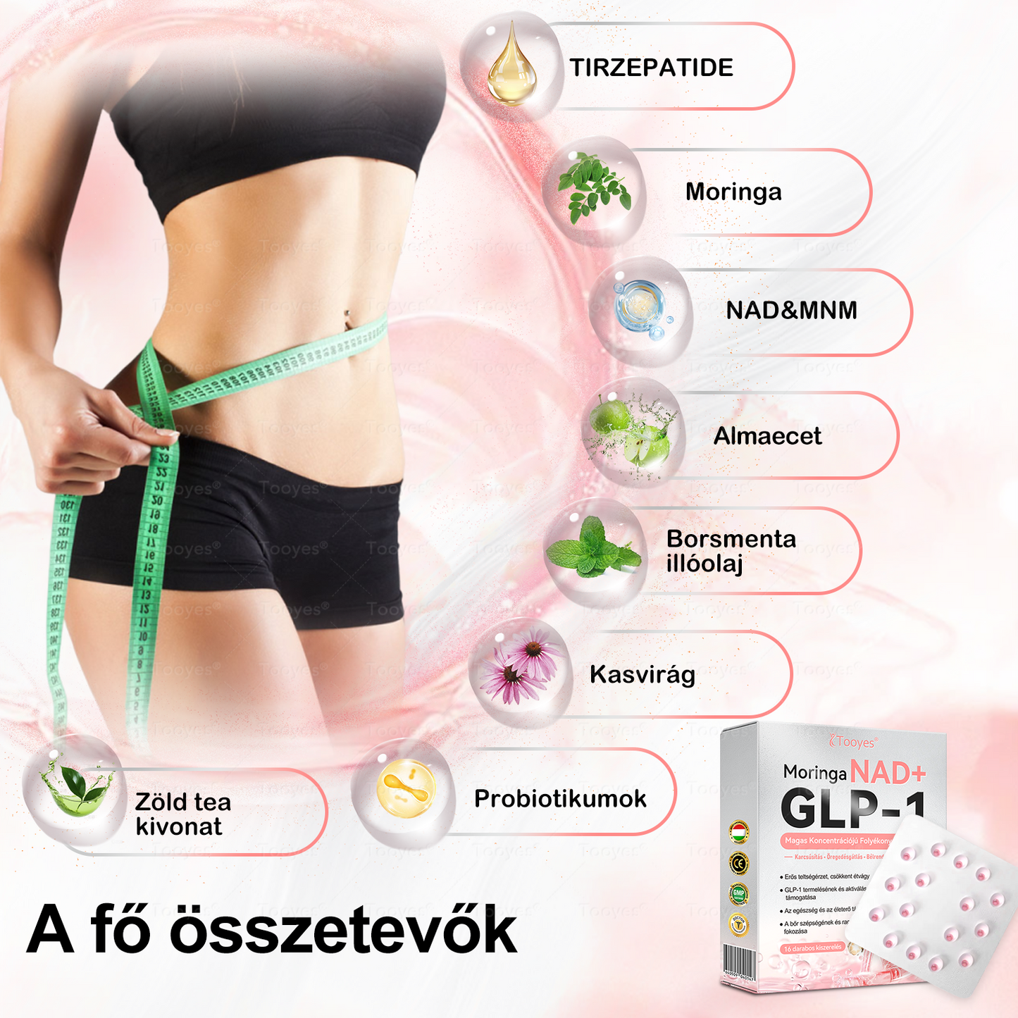 Tooyes® GLP-1 Magas Koncentrációjú Folyékony Gyöngyök - NAD+, Moringa, HCA összetevőkkel (Fogyás, Öregedésgátlás, Bél- és Immunrendszer támogatás, Vércukorszint egyensúly, Szív- és Agyegészség)