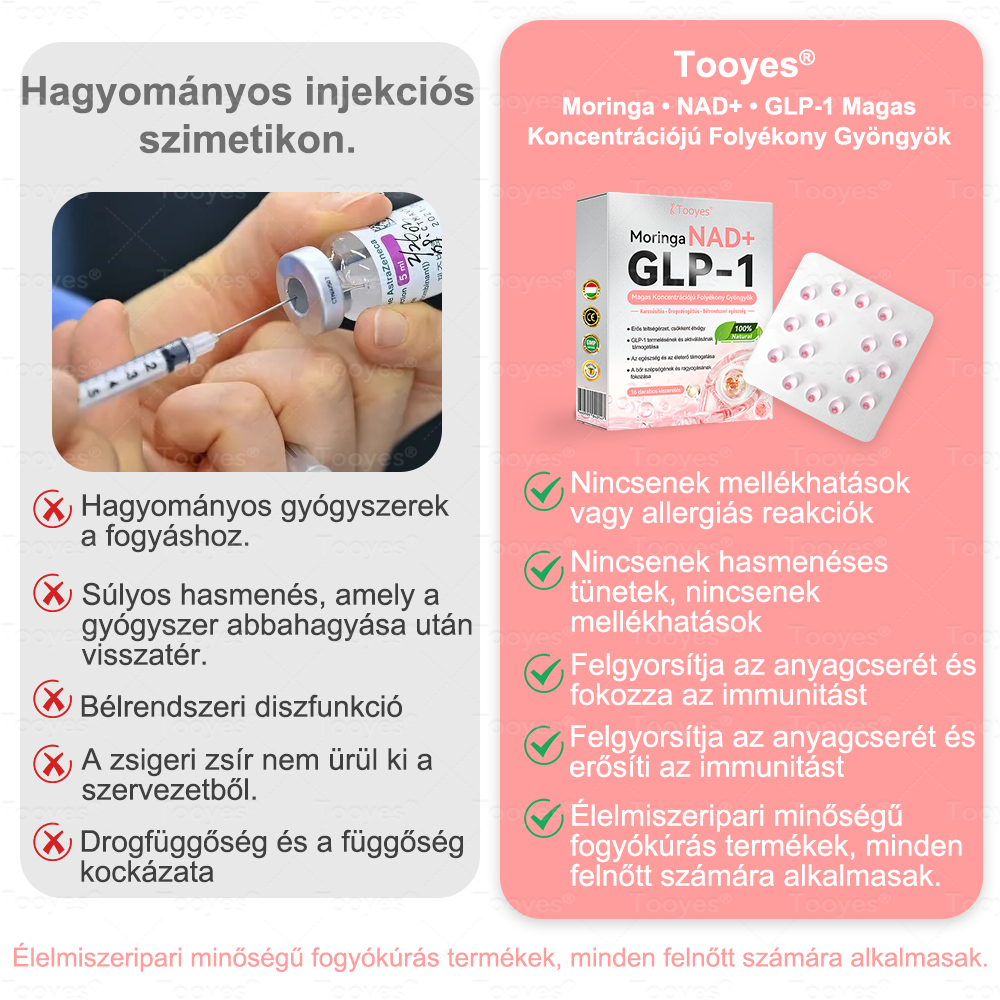 Tooyes® GLP-1 Magas Koncentrációjú Folyékony Gyöngyök - NAD+, Moringa, HCA összetevőkkel (Fogyás, Öregedésgátlás, Bél- és Immunrendszer támogatás, Vércukorszint egyensúly, Szív- és Agyegészség)