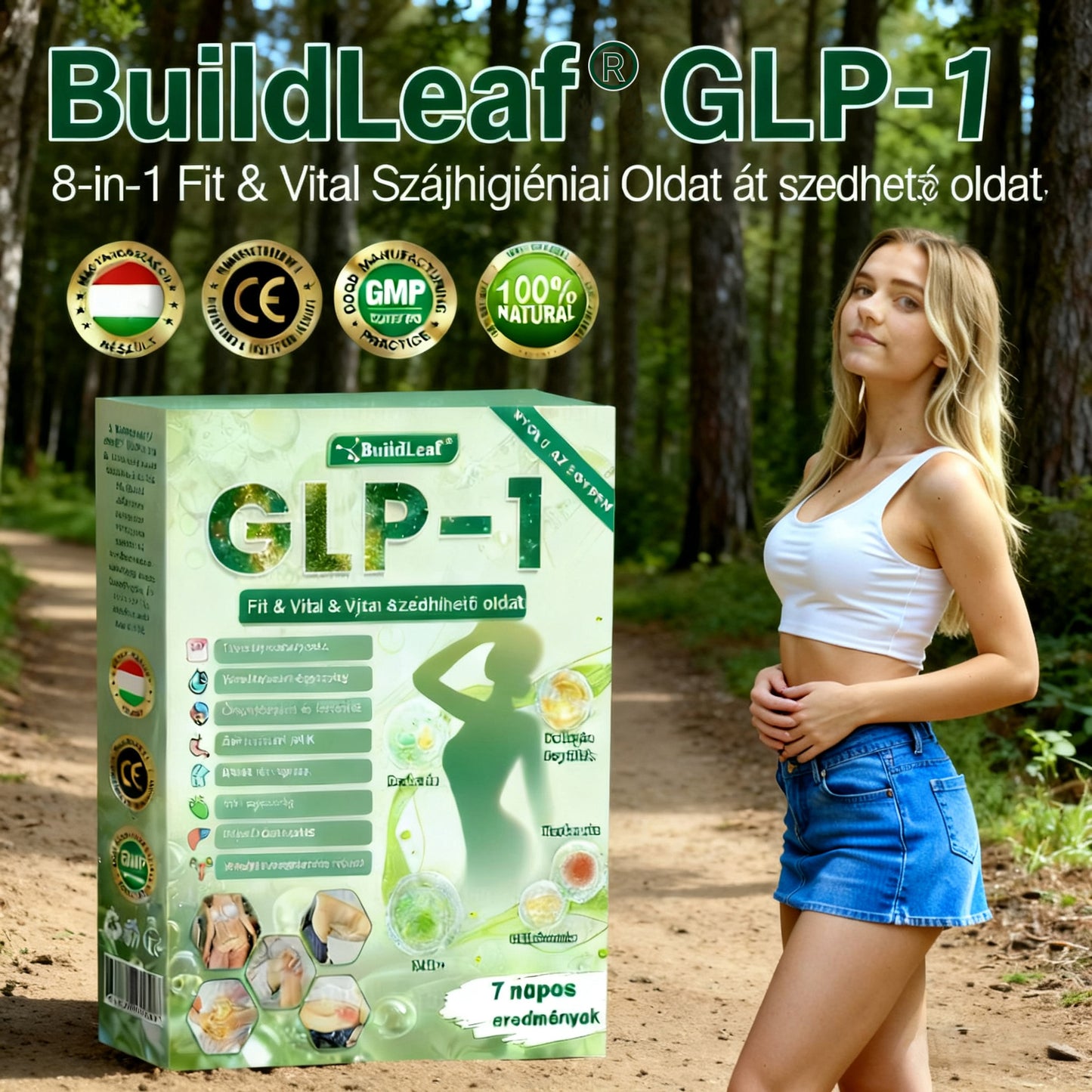 BuildLeafe® GLP-1 8-in-1 Fit & Vital Szájhigiéniai oldat Alkalmas elhízás, szív- és érrendszeri egészség, cukorbetegség, alvási apnoe, bélrendszeri egészség, ízületiproblémák és egyéb egészségügyi igények esetén