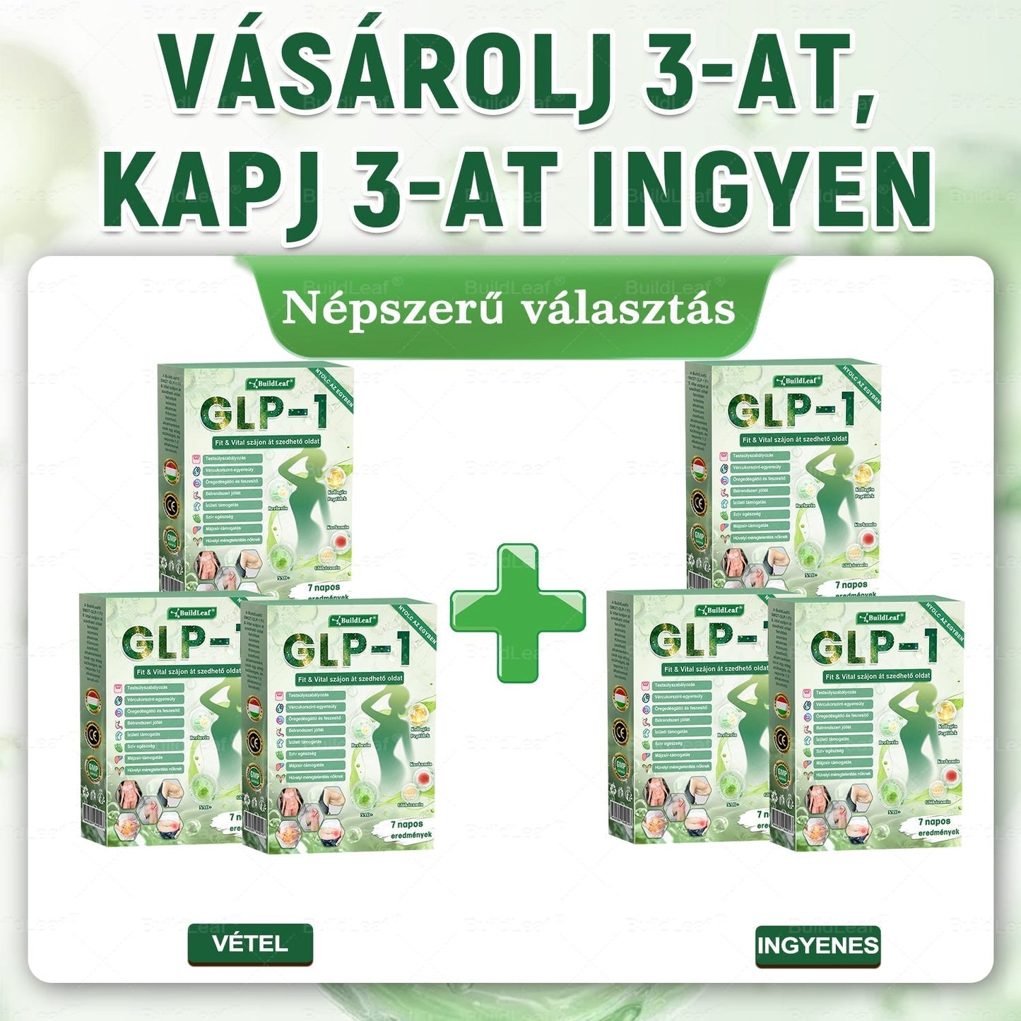 BuildLeafe® GLP-1 8-in-1 Fit & Vital Szájhigiéniai oldat Alkalmas elhízás, szív- és érrendszeri egészség, cukorbetegség, alvási apnoe, bélrendszeri egészség, ízületiproblémák és egyéb egészségügyi igények esetén
