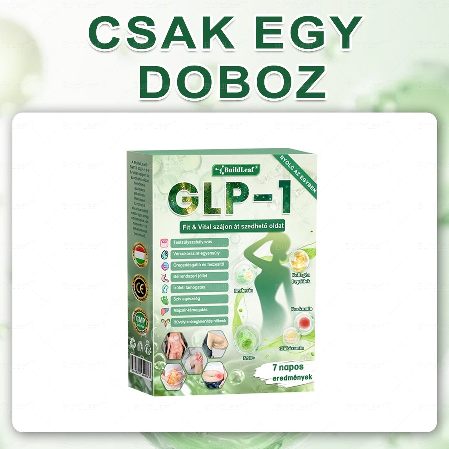 BuildLeafe® GLP-1 8-in-1 Fit & Vital Szájhigiéniai oldat Alkalmas elhízás, szív- és érrendszeri egészség, cukorbetegség, alvási apnoe, bélrendszeri egészség, ízületiproblémák és egyéb egészségügyi igények esetén
