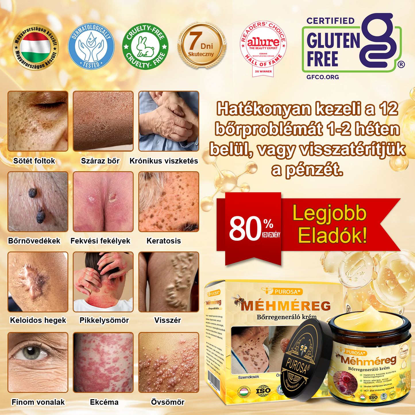 🐝PUROSA® Méhméreg Bőrregeneráló Krém | Teljes körű megoldás makacs bőrproblémákra, például öregedés, ekcéma, hegek és pikkelysömör ellen 🌿✨