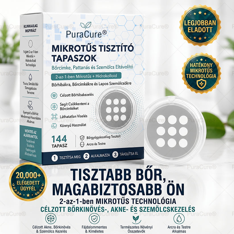 ⭐️ PuraCure® 2 az 1-ben mikrotűs és hidrokolloid tapasz🍀 | Kiálló anyajegyek, aknék, lapos szemölcsök és bőrnövedékek eltávolítására | Segít csökkenteni a ráncokat, hegeket és bőrhibákat | Láthatatlan tapasz az arcra és testre