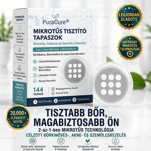 ⭐️ PuraCure® 2 az 1-ben mikrotűs és hidrokolloid tapasz🍀 | Kiálló anyajegyek, aknék, lapos szemölcsök és bőrnövedékek eltávolítására | Segít csökkenteni a ráncokat, hegeket és bőrhibákat | Láthatatlan tapasz az arcra és testre