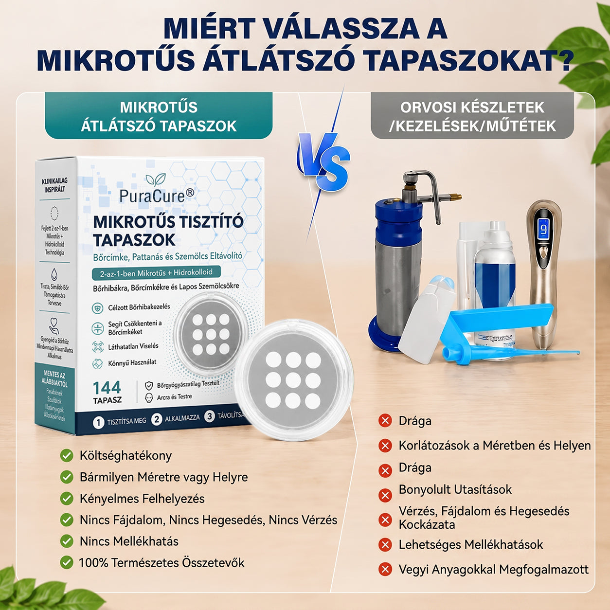 ⭐️ PuraCure® 2 az 1-ben mikrotűs és hidrokolloid tapasz🍀 | Kiálló anyajegyek, aknék, lapos szemölcsök és bőrnövedékek eltávolítására | Segít csökkenteni a ráncokat, hegeket és bőrhibákat | Láthatatlan tapasz az arcra és testre
