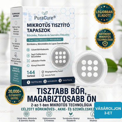 ⭐️ PuraCure® 2 az 1-ben mikrotűs és hidrokolloid tapasz🍀 | Kiálló anyajegyek, aknék, lapos szemölcsök és bőrnövedékek eltávolítására | Segít csökkenteni a ráncokat, hegeket és bőrhibákat | Láthatatlan tapasz az arcra és testre