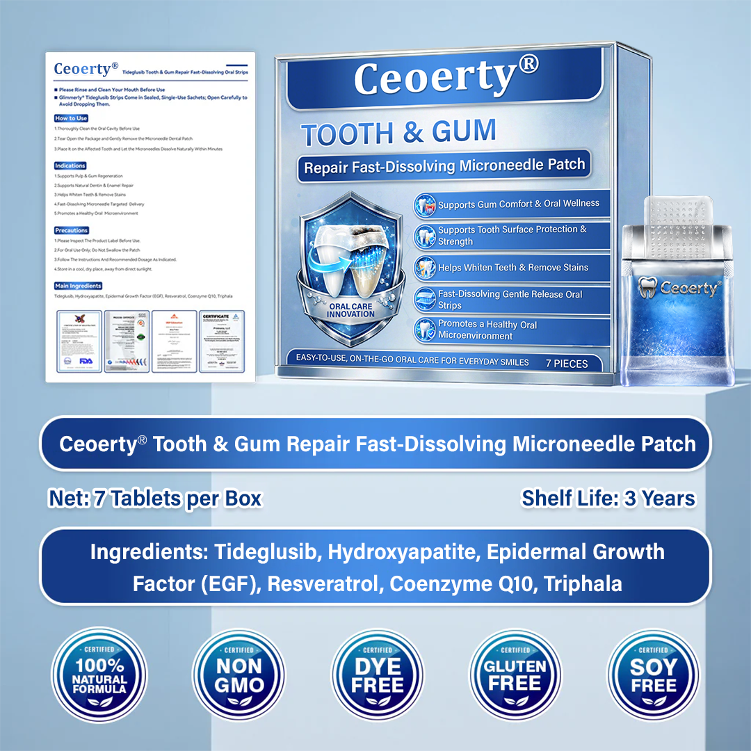 A Te Mosolyod🦷Ceoerty® Fog‑ és Ínyjavító Gyorsan Oldódó Mikrotűs Tapasz✨ (𝟓‑az‑1‑ben 💎 Zománc és Dentin Újraépítése • Ínyek Erősítése • Fogkő és Rossz Szag Megszüntetése • Fogfehérítés • Fogérzékenység Megállítása)