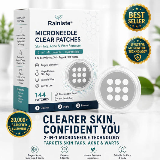 ✨Rainiste®2-in-1 Microneedle & Hydrocolloid Patch🍀| Removes Raised Moles, Acne, Flat Warts & Skin Tags | Helps Improve Wrinkles, Scars & Blemishes | Invisible Patches for Face & Body