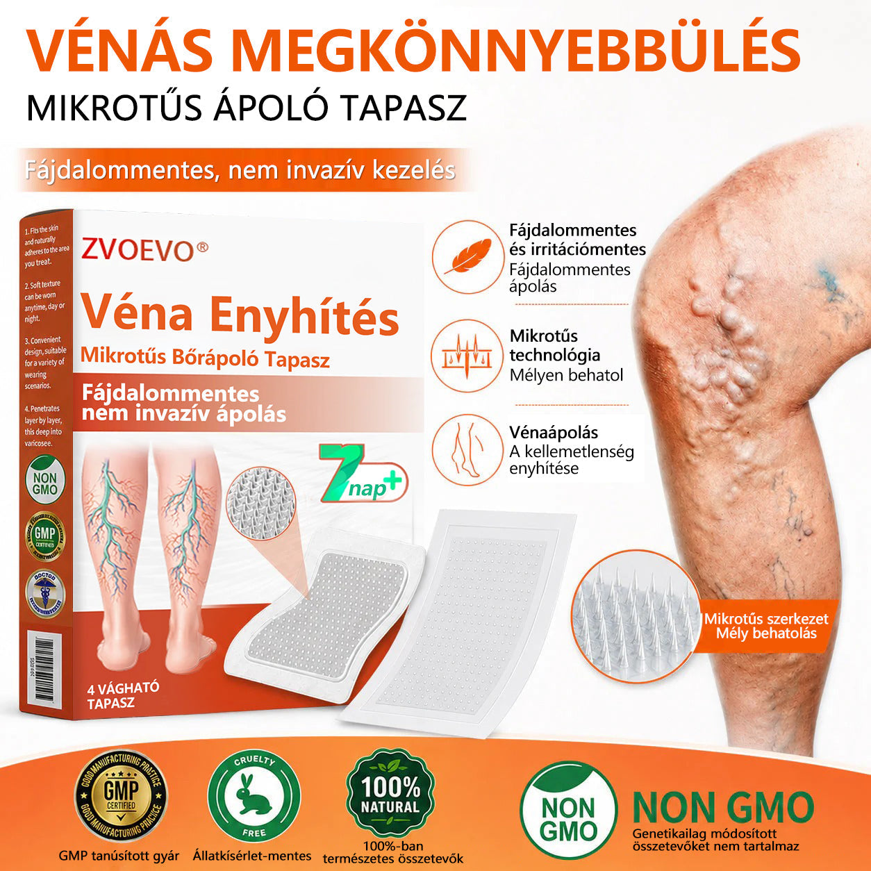 ☘️ Zvoevo® Vein Ease mikro-tűs ápoló tapasz (pókgerincvénák, visszér, duzzanat, fáradt lábak kezelésére)📦