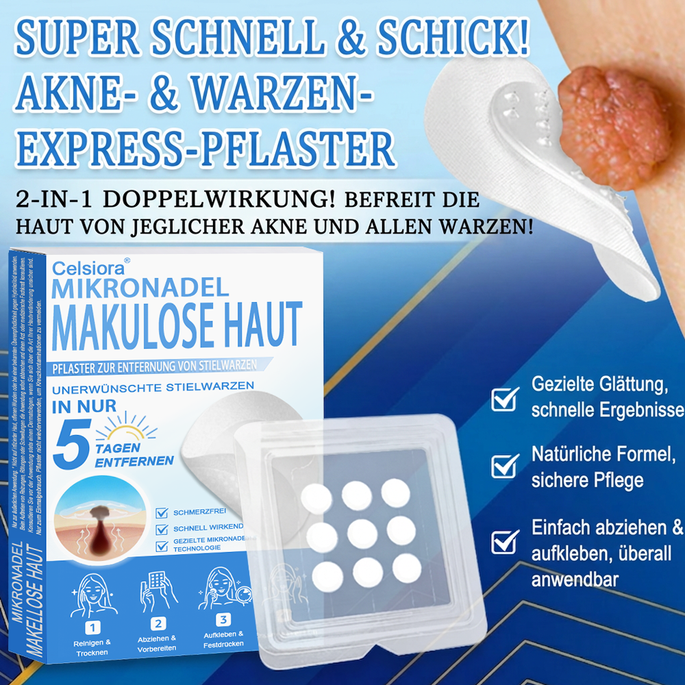 🏆Celsiora® 2-in-1 Mikronadel- & Hydrokolloid-Pflaster | Entferner für erhabene Muttermale, Akne, flache Warzen & Hautanhängsel | Verbessert Falten, Narben & Hautunreinheiten | Unsichtbare Stern-Pickelpflaster für Gesicht & Körper