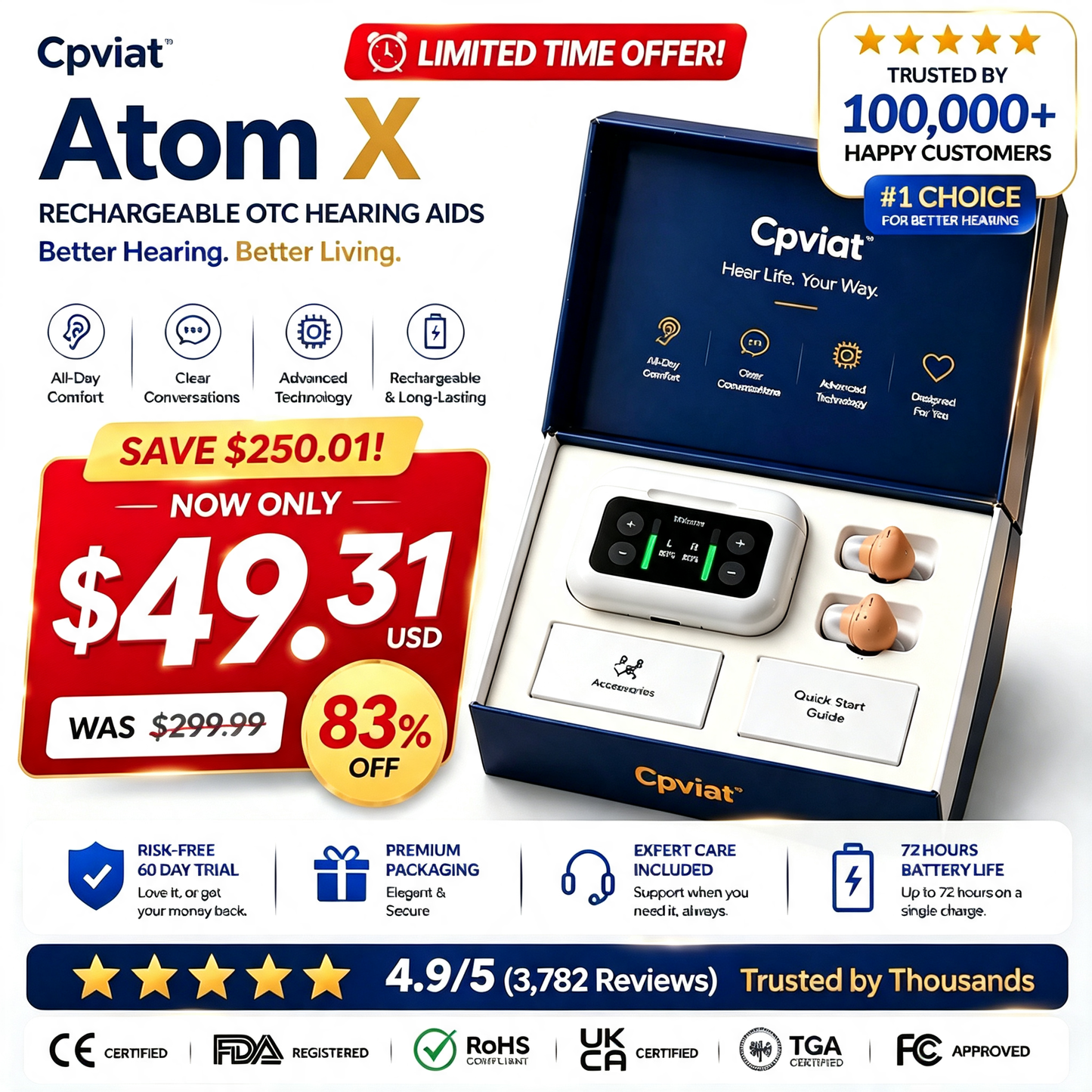 🔥 Only 1 Hours Left! 👂 Cpviat™ Atom X Smart Hearing Aids — Clearer Sound, More Comfortable Living 💖🔊
