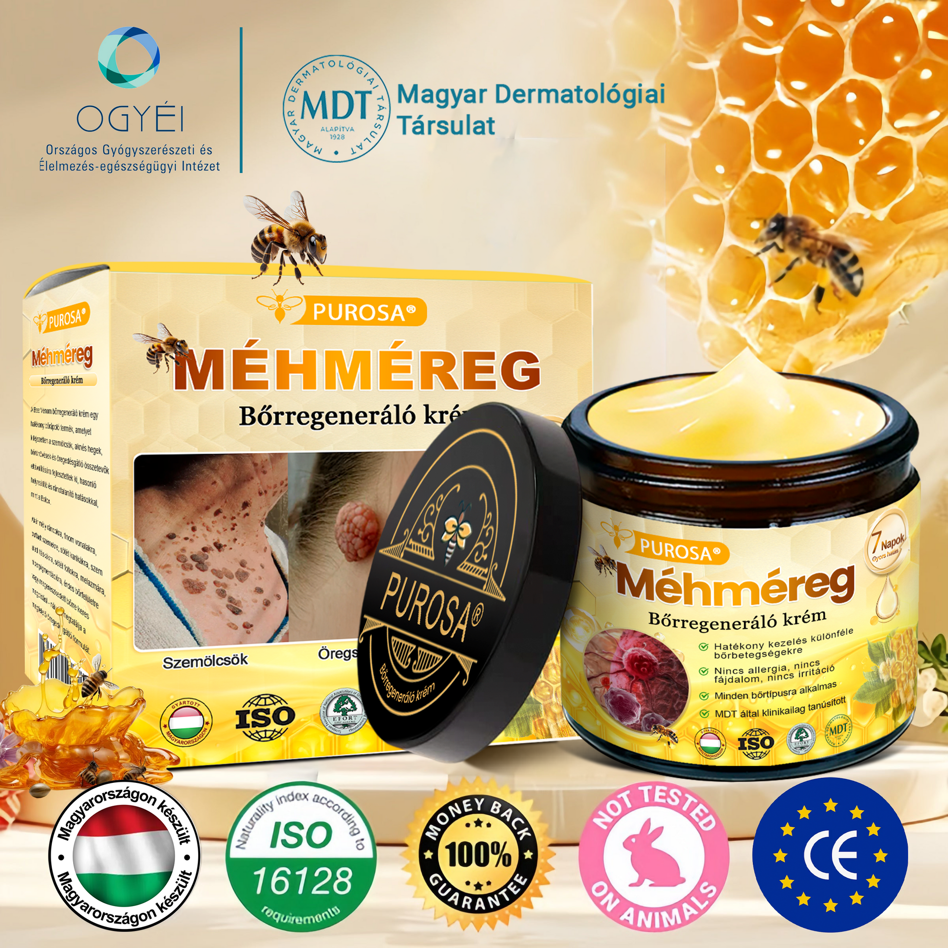 🐝PUROSA® Méhméreg Bőrregeneráló Krém | Teljes körű megoldás makacs bőrproblémákra, például öregedés, ekcéma, hegek és pikkelysömör ellen 🌿✨