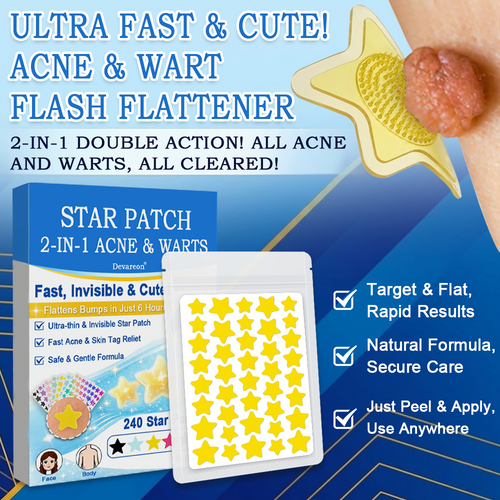 Celsiora® 2-in-1 Microneedle & Hydrocolloid Star Patch | Acne, Raised Moles, Flat Warts & Skin Tags Remover | 6 Colors Pimple Patch for Face & Neck | Invisible Star Zit Stickers | 240 Count