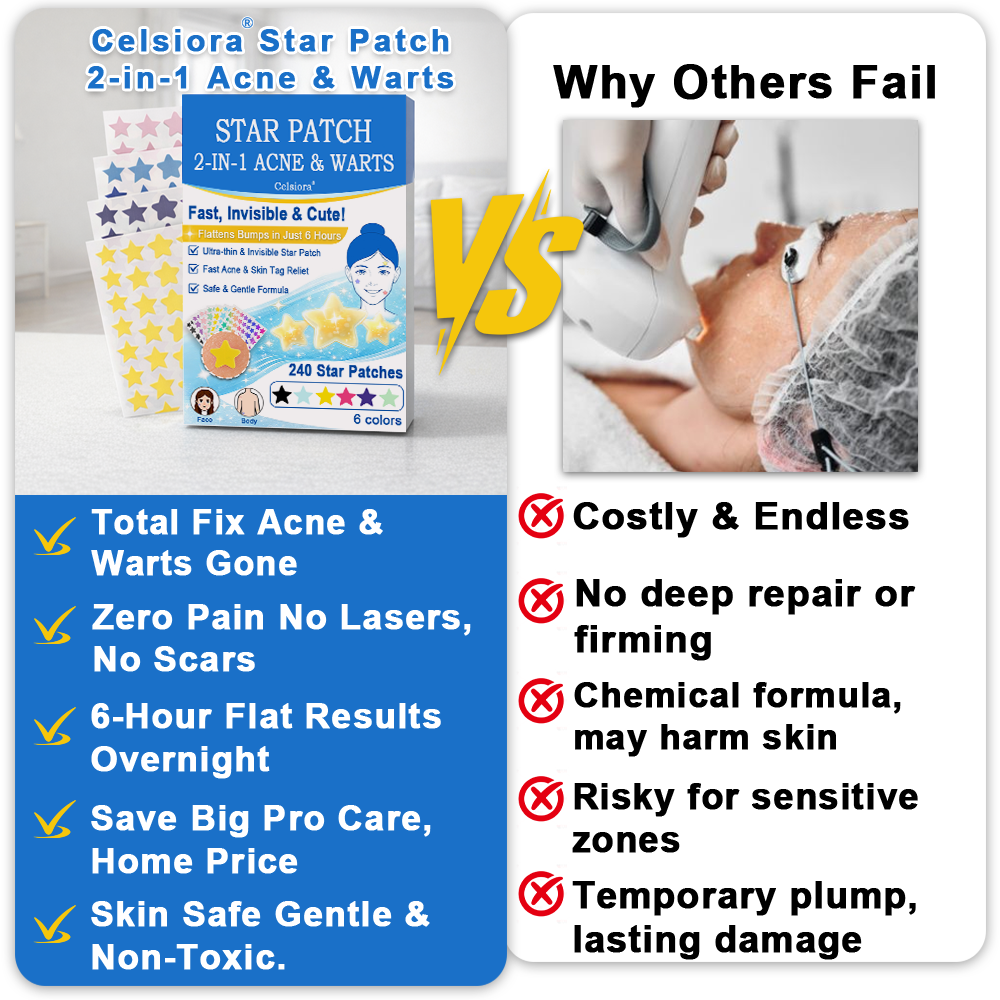 Celsiora® 2-in-1 Microneedle & Hydrocolloid Star Patch | Acne, Raised Moles, Flat Warts & Skin Tags Remover | 6 Colors Pimple Patch for Face & Neck | Invisible Star Zit Stickers | 240 Count