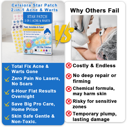 Celsiora® 2-in-1 Microneedle & Hydrocolloid Star Patch | Acne, Raised Moles, Flat Warts & Skin Tags Remover | 6 Colors Pimple Patch for Face & Neck | Invisible Star Zit Stickers | 240 Count