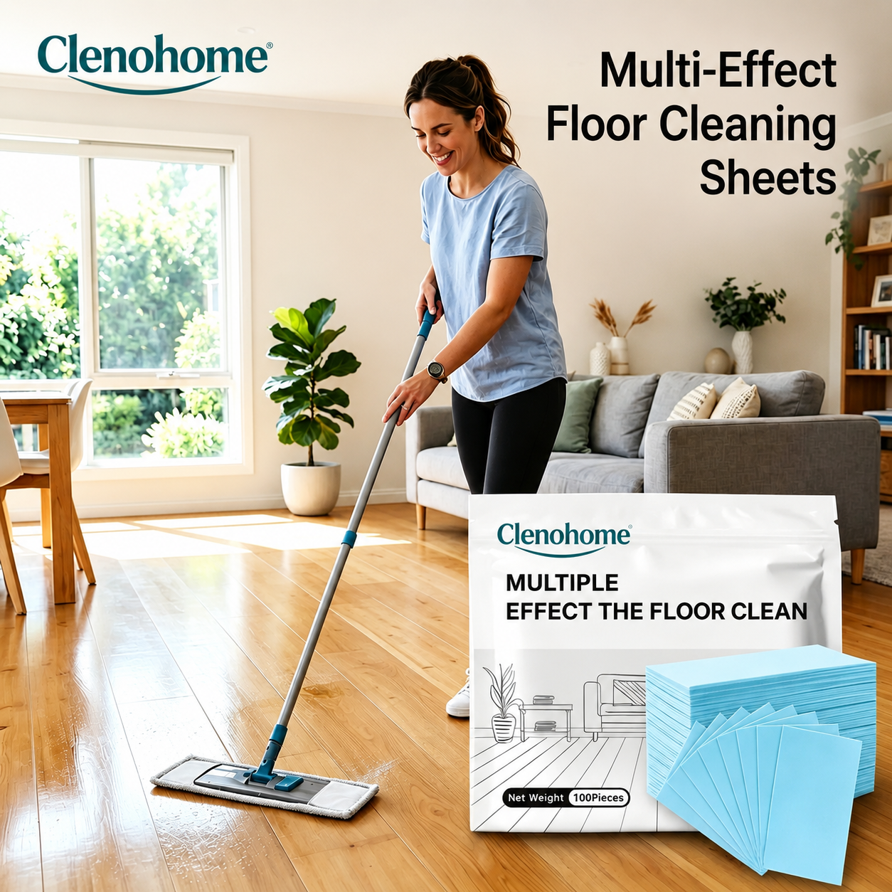 Clenohome 100Pcs Antibacterial Deodorizing Floor Maintenance Sheets