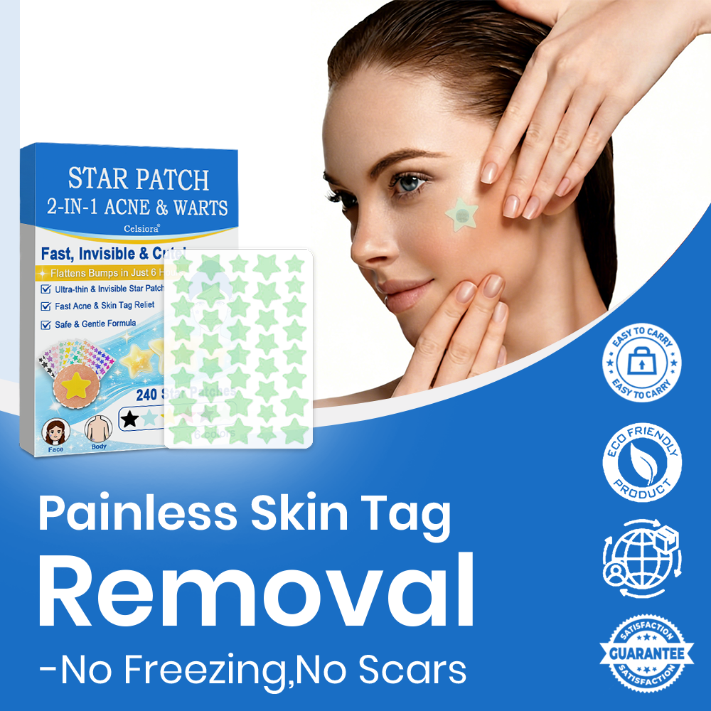 Celsiora® 2-in-1 Microneedle & Hydrocolloid Star Patch | Acne, Raised Moles, Flat Warts & Skin Tags Remover | 6 Colors Pimple Patch for Face & Neck | Invisible Star Zit Stickers | 240 Count